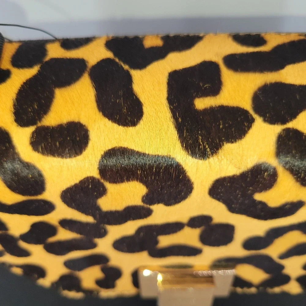 Dune London ~ Leopard Print Calf Hair, Black Satchel Crossbody Handbag‎