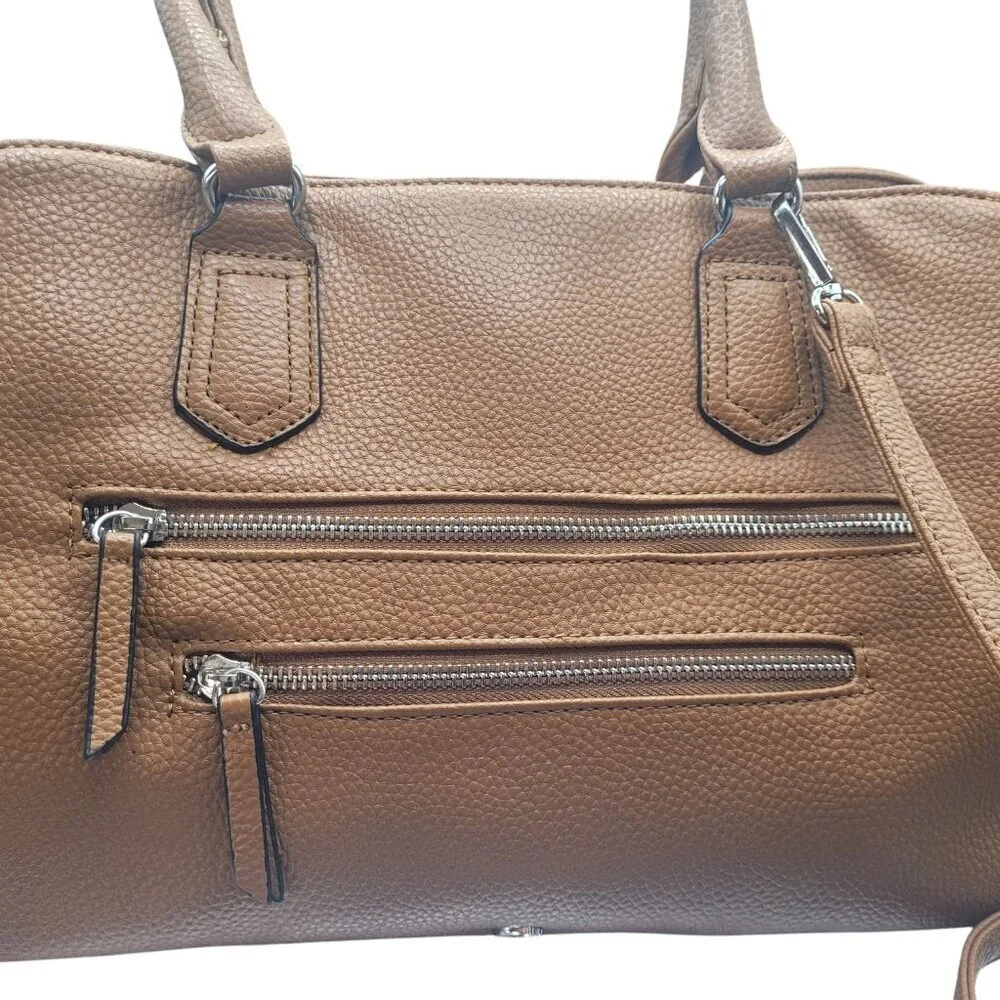 Kate & Alex Caffaro Handbag Brown Double Handle Crossbody Pebbled Faux‎ Leather