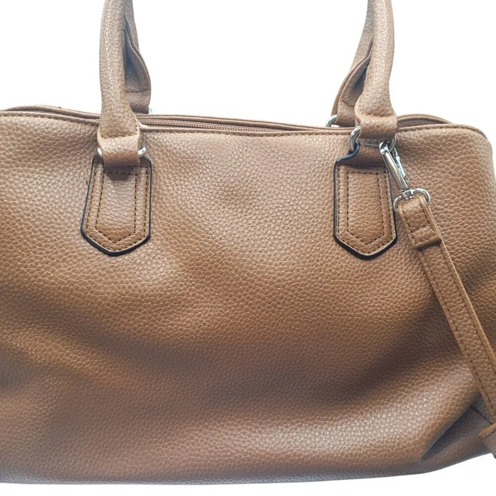Kate & Alex Caffaro Handbag Brown Double Handle Crossbody Pebbled Faux‎ Leather