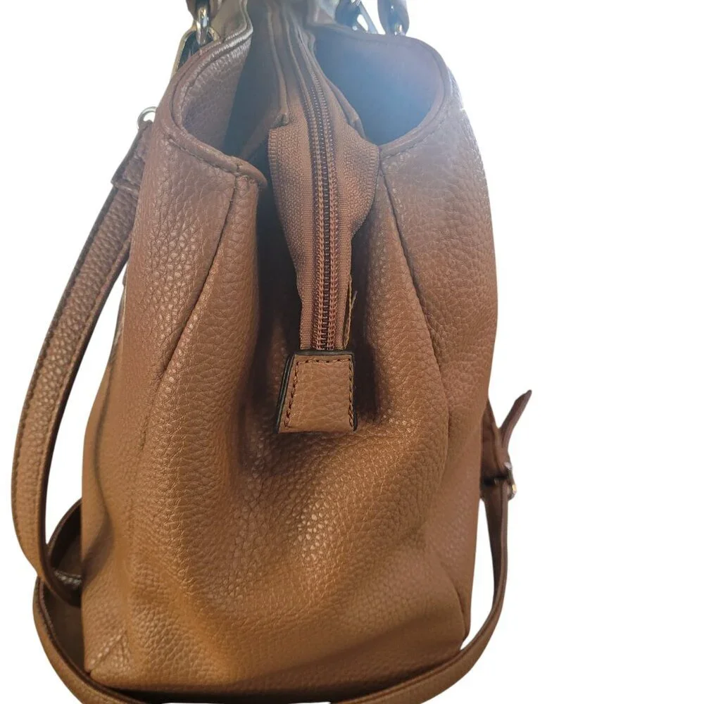 Kate & Alex Caffaro Handbag Brown Double Handle Crossbody Pebbled Faux‎ Leather
