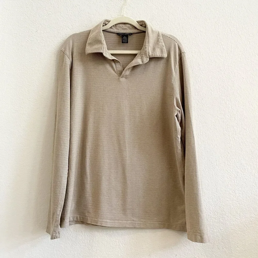Banana Republic Mens Tan Long‎ Sleeve V-neck Henley Pullover Shirt Large Cotton