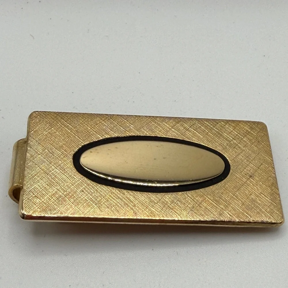 Vintage Anson Gold Tone Textured Rectangle Oval Tie Clip with Original‎ Box USA