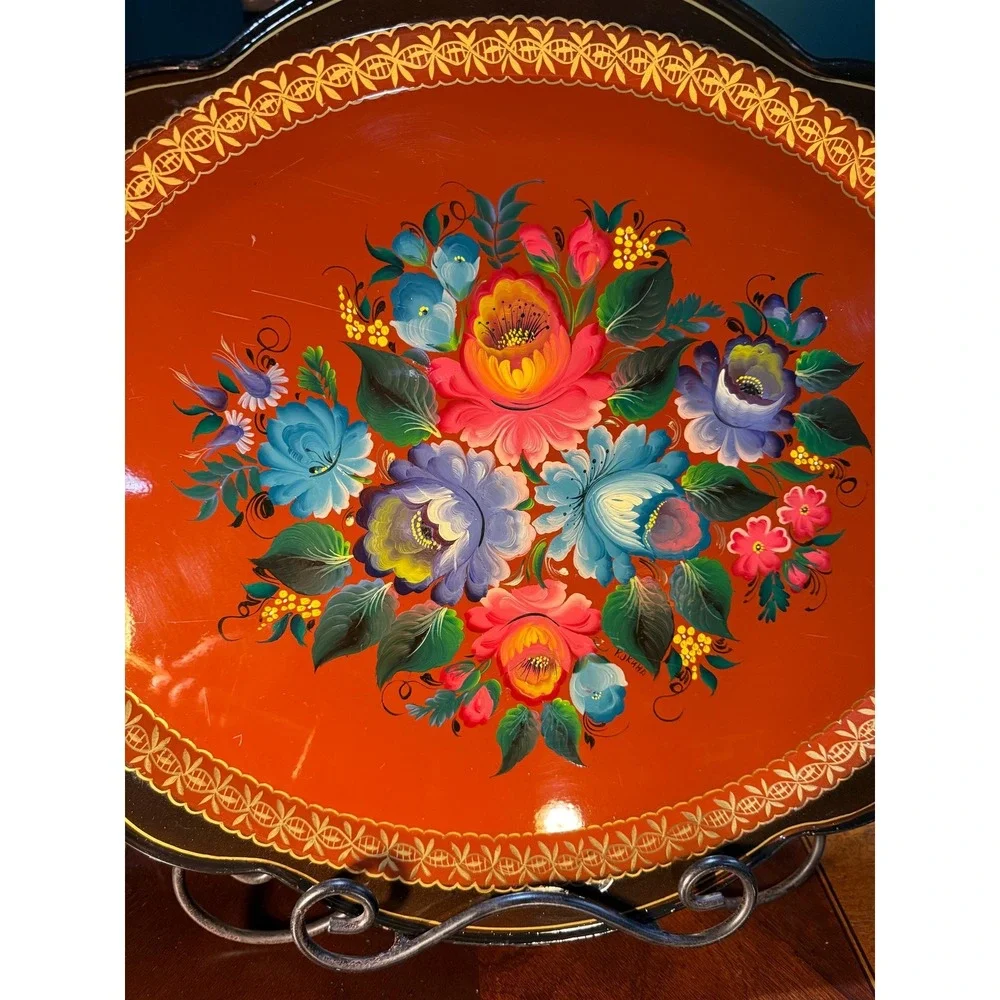 Toleware Zhostovo hand painted