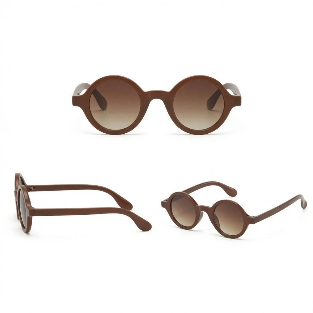 Classic Mens Round Vintage Style Sunglasses Brown Circle Frame Gradient Lens New