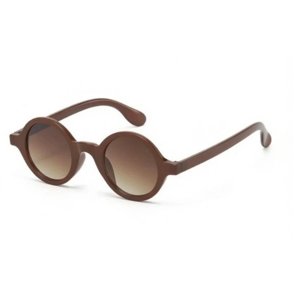Classic Mens Round Vintage Style Sunglasses Brown Circle Frame Gradient Lens New
