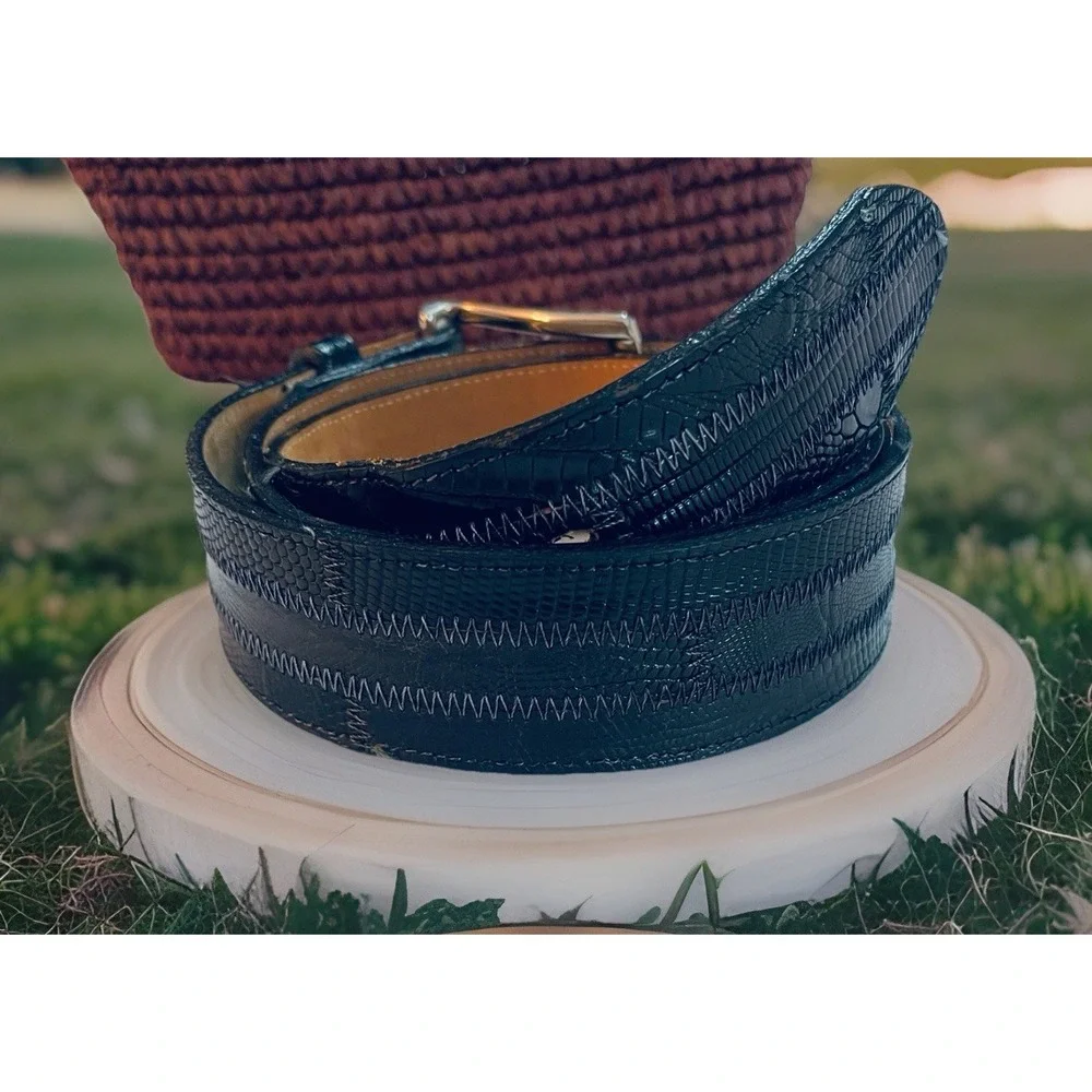 Tony Lama Belt Dress / Western Black Genuine Lizard Leather Mens 32 Old Money‎