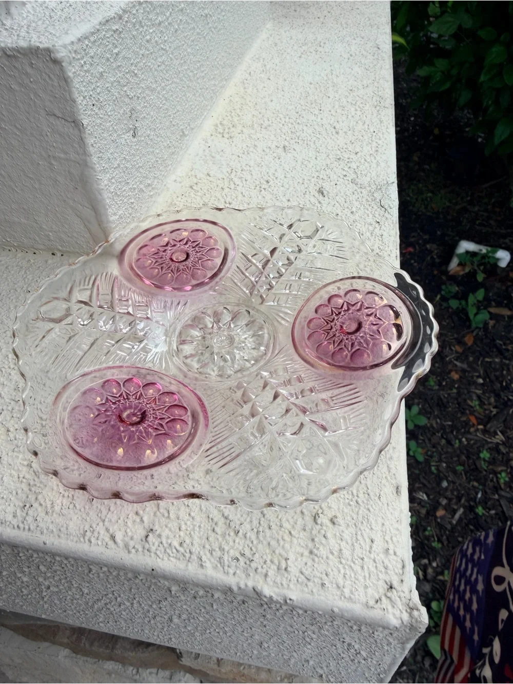 Vintage Hofbauer Byrdes Crystal Footed Cake Plate Pink Bird Medallions Germany