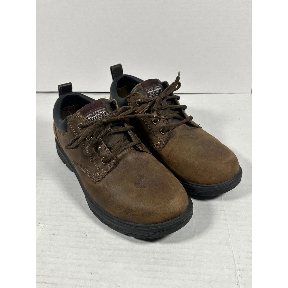 Skechers Relaxed Fit Memory Foam Brown Leather Mens Oxford‎ Shoes 64260 Size 10