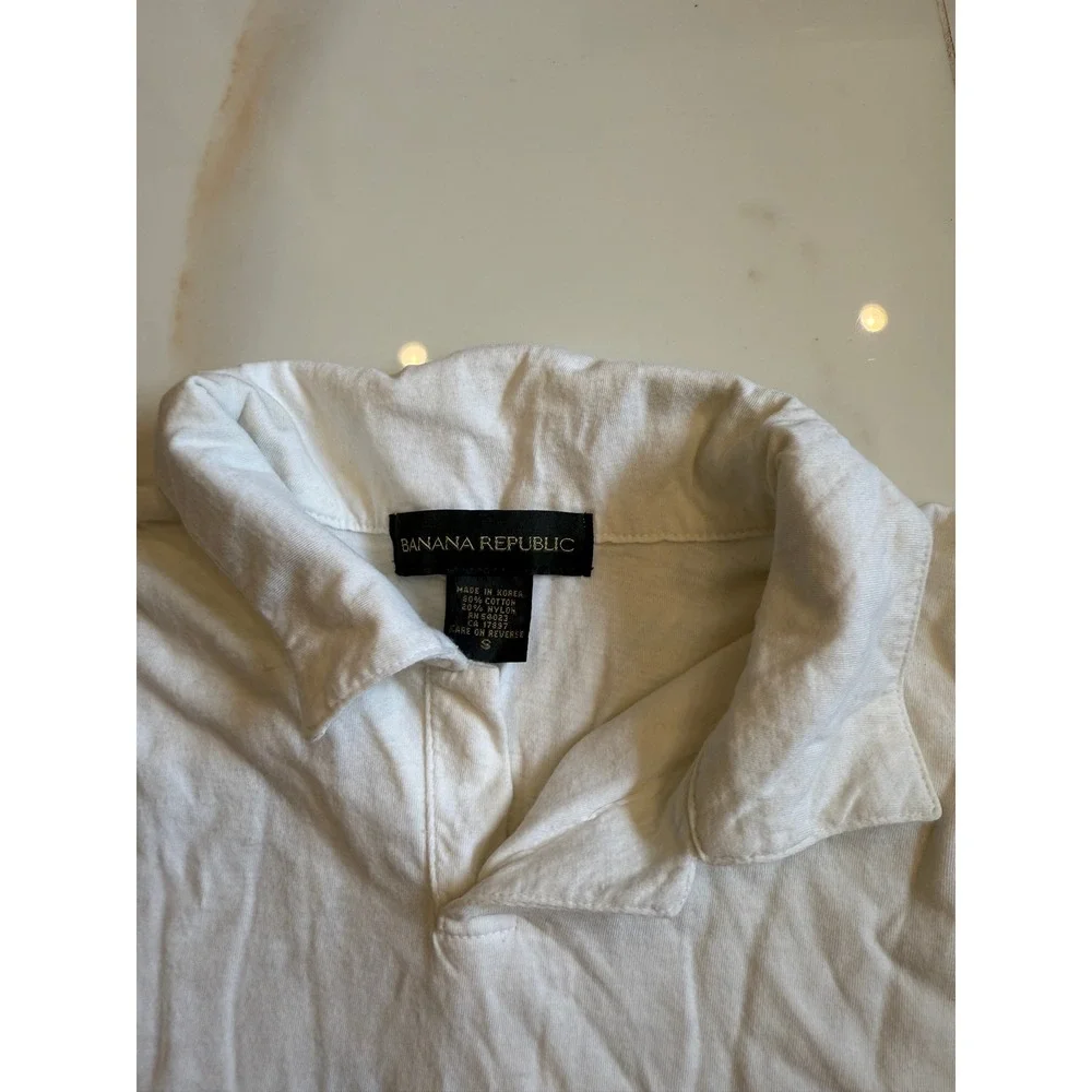 Banana Republic Mens White Short‎ Sleeve Polo Shirt Cotton Nylon Blend Size S