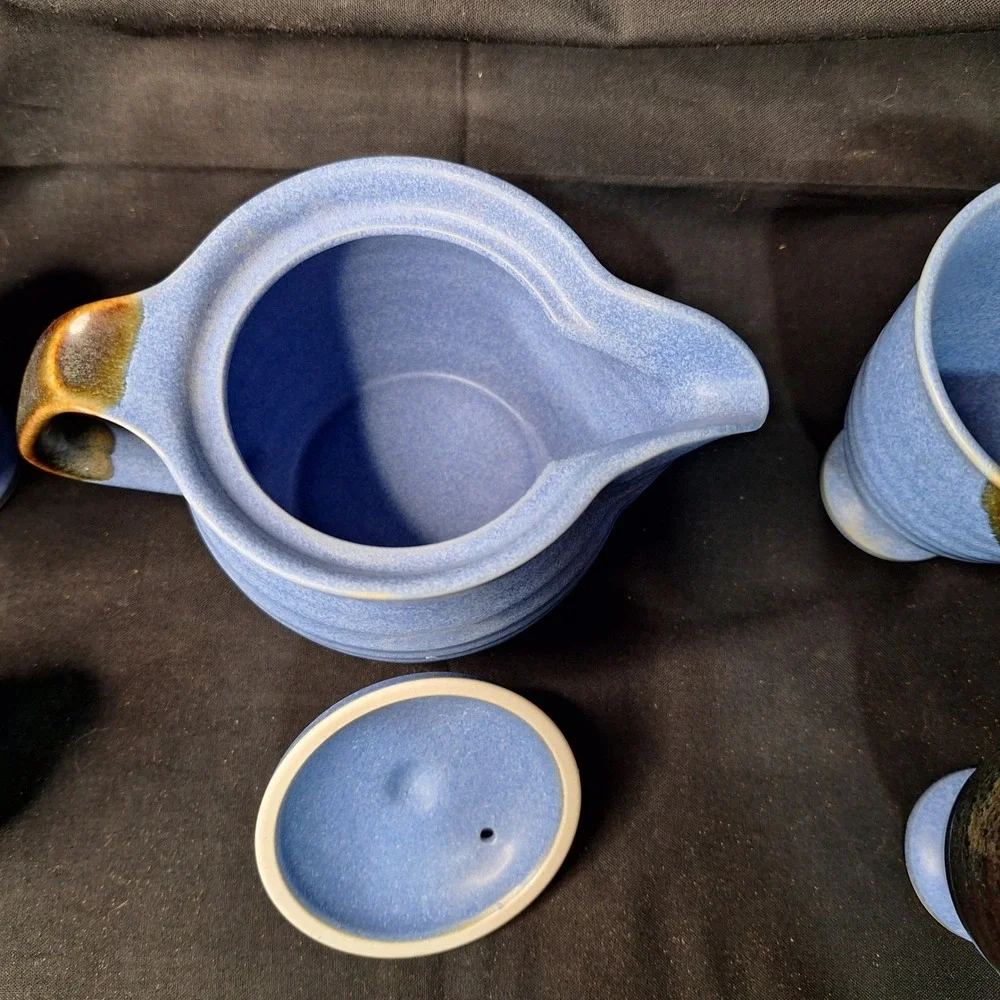 Andrea by Sadek Chopsticks Blue Ceramic Tea Set Teapot 4 Cups‎ Made in Japan