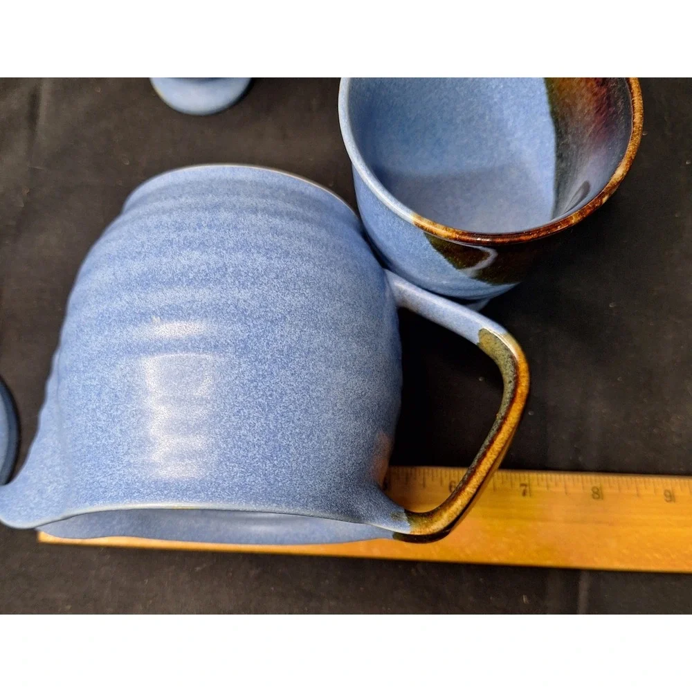 Andrea by Sadek Chopsticks Blue Ceramic Tea Set Teapot 4 Cups‎ Made in Japan