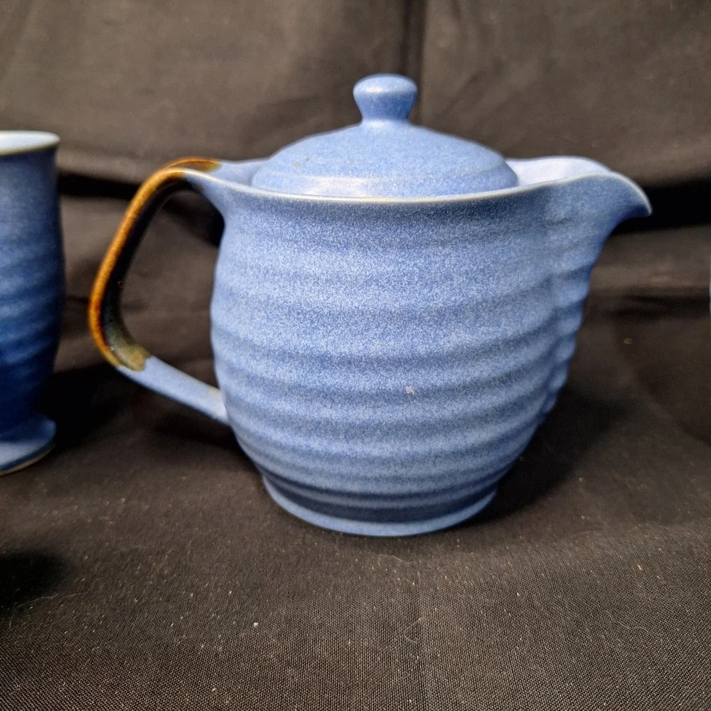 Andrea by Sadek Chopsticks Blue Ceramic Tea Set Teapot 4 Cups‎ Made in Japan
