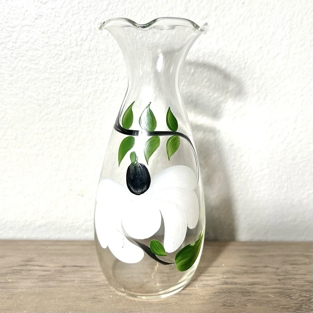 Vtg Hand Painted Glass Bud Vase 6.75
