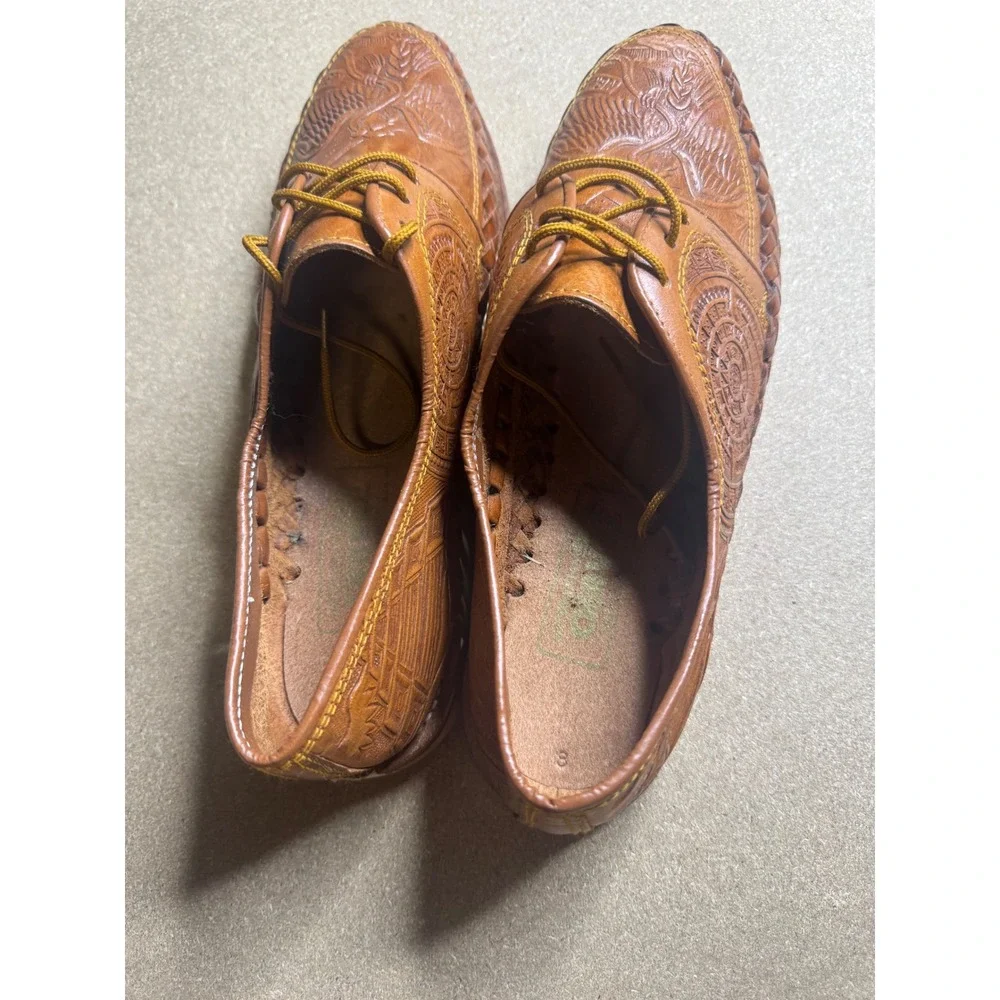 Artisanias Chavez Mens Tan Leather Aztec Eagle Tooled Huarache Oxford Shoes‎ 9