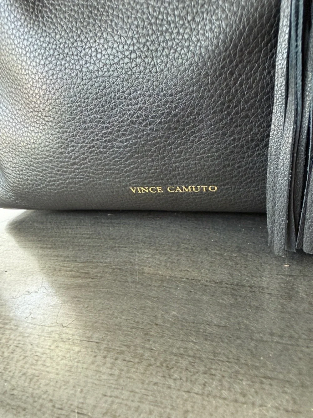Vince Camuto Black Pebbled Leather Satchel with Tassel