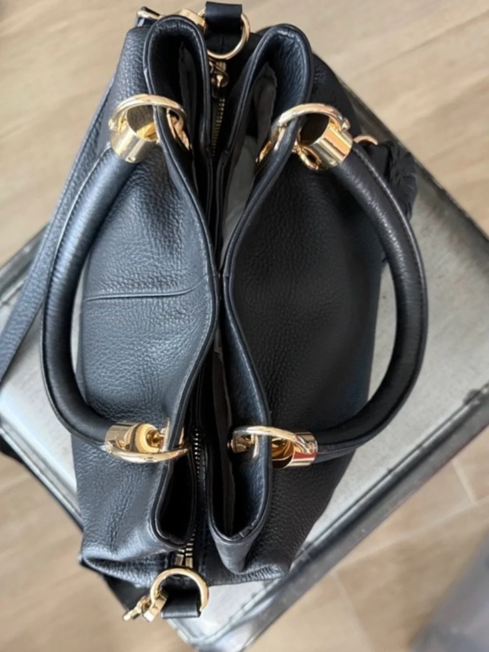 Vince Camuto Black Pebbled Leather Satchel with Tassel