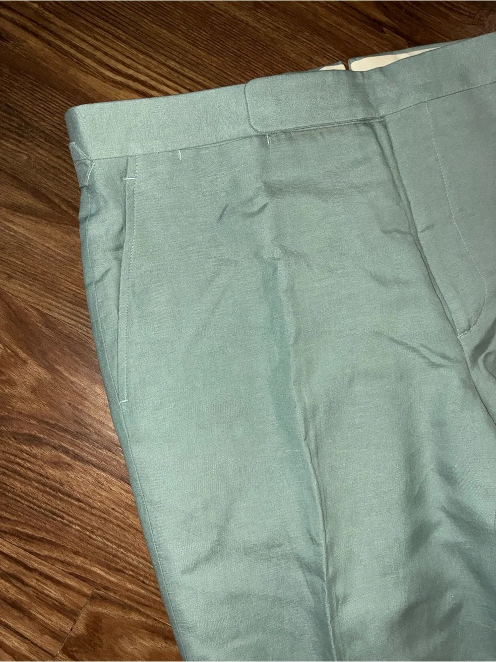 Ralph Lauren Purple Label Mint Green Gregory Hand-Tailored Silk-Linen Trouser