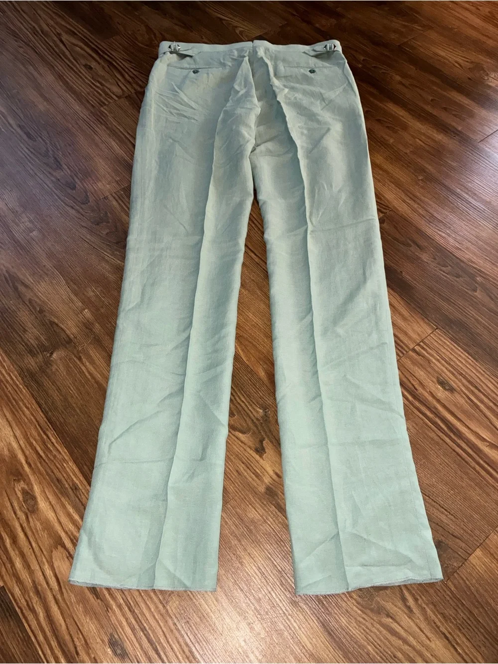 Ralph Lauren Purple Label Mint Green Gregory Hand-Tailored Silk-Linen Trouser
