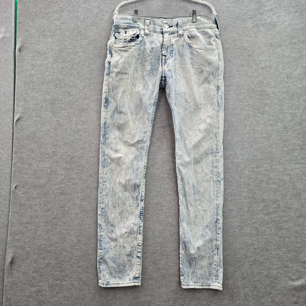 True Religion Men Jeans 32 Blue Acid‎ Wash Skinny Denim Mid Rise 33