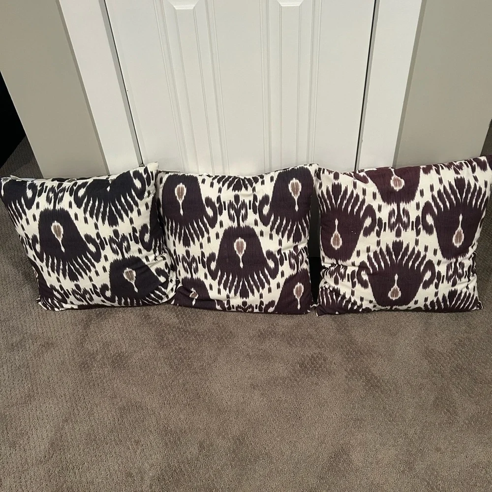 Threshold Brown and cream Accent Outdoor Pillows  18”x19” square set of 3