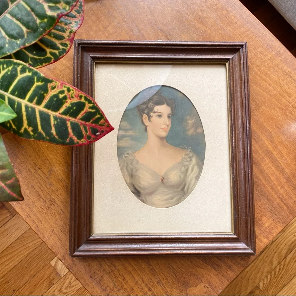 Vintage Wood Framed Print Portrait Lady Belgrave Vicountess Oval 10