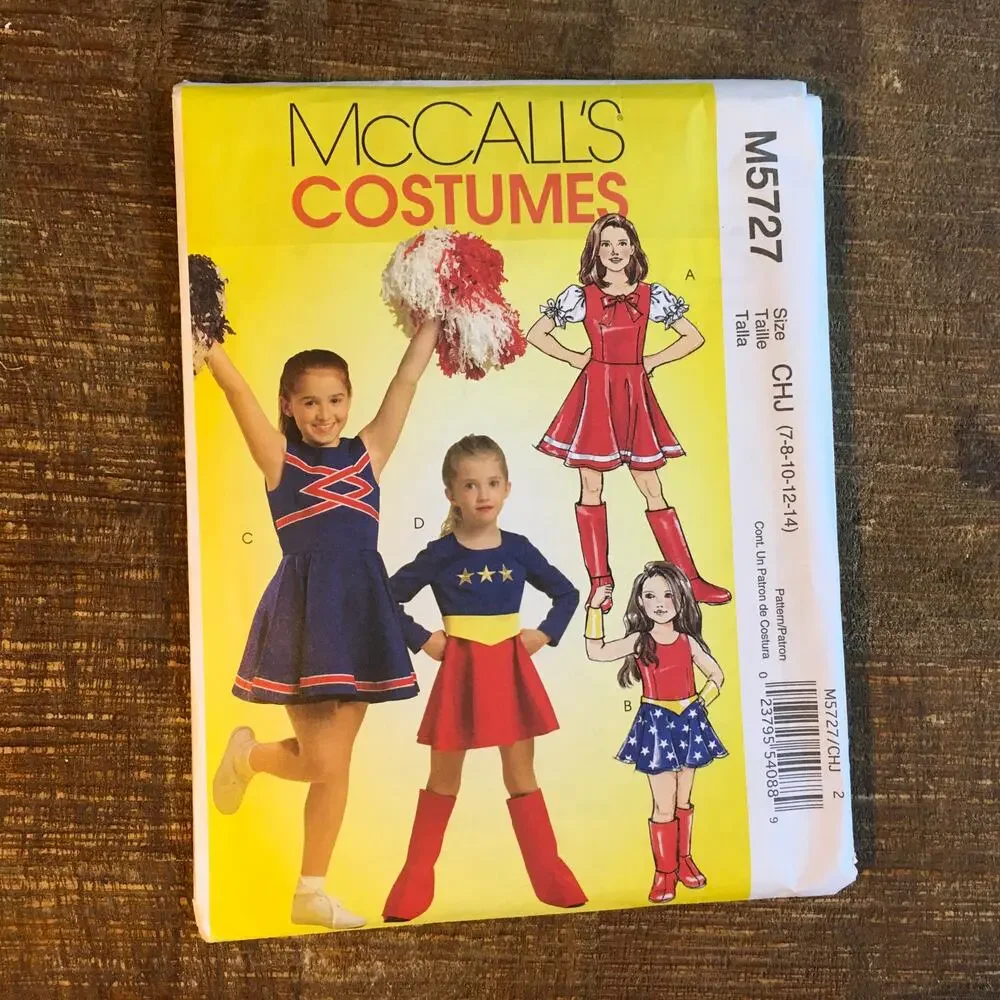 McCalls Sewing Pattern M5727 Girls Superhero Cheerleader Costume 7-14 UNCUT