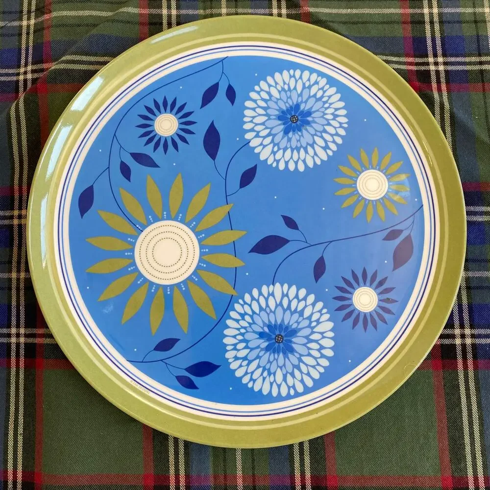 ZAK‎ Designs Pair of Blue Floral Green Border 10” Plastic Plates