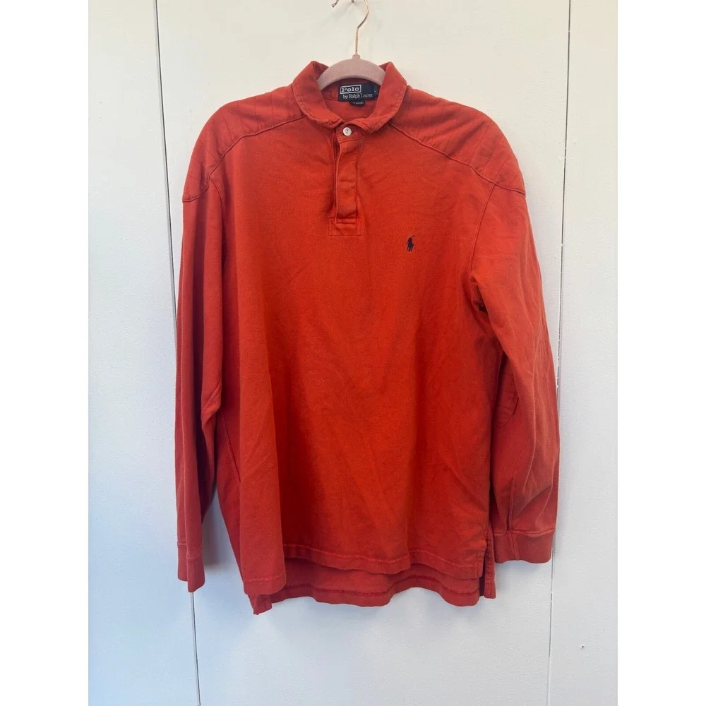 Vintage Y2K Polo Ralph Lauren Orange‎ Solid Rugby Shirt Large
