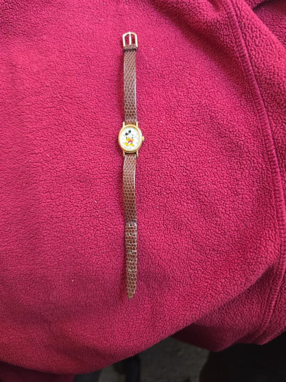 Brown Leather Strap Mickey Mouse Watch -no Crystal