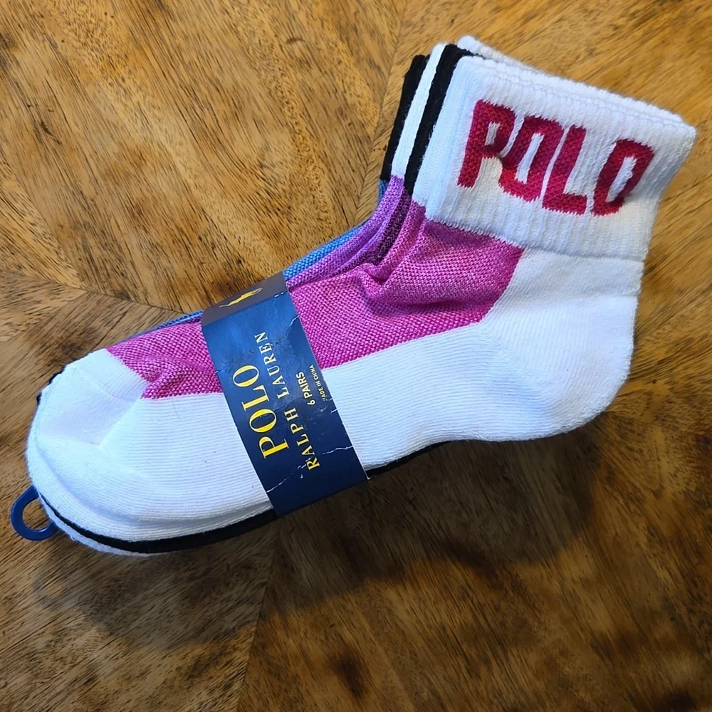 Polo by Ralph Lauren White and Pink Athletic Socks (3-Pack)