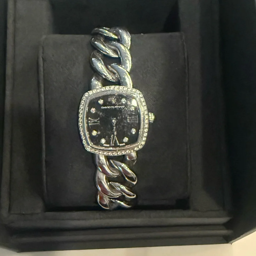 David Yurman Stainless Steel Silver Albion Linked Bracelet Diamond Watch