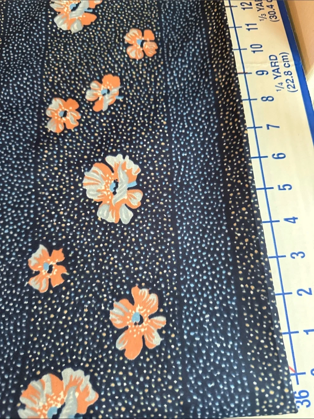 Vintage 1980s Floral Dot Stripe Fabric Navy Peach Blue 5 Yards x 44” Apparel