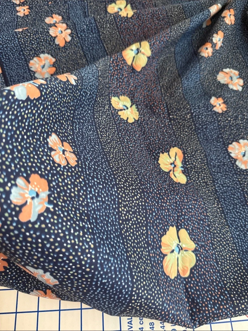 Vintage 1980s Floral Dot Stripe Fabric Navy Peach Blue 5 Yards x 44” Apparel