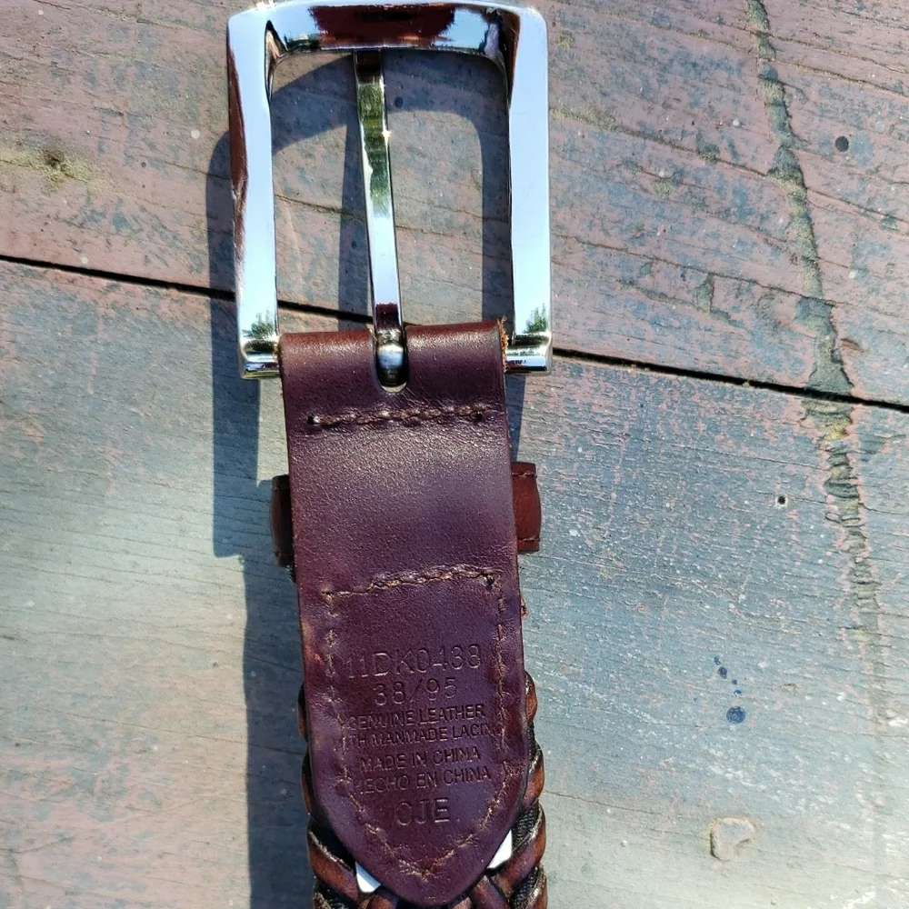 Men's Brown Leather Braided Belt Sz 38 CJE