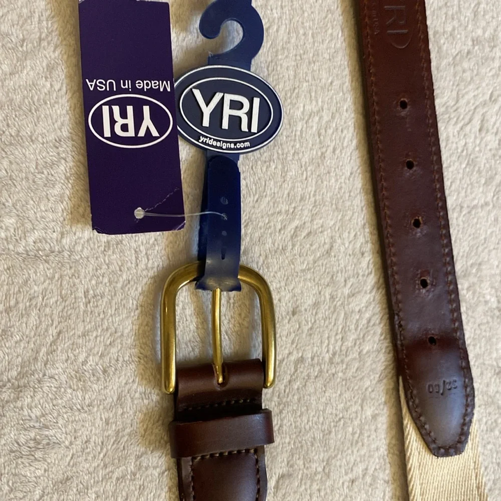 NWT YRI canvas navy white ribbon leather belt with ACK burgee brass buckle Sz 32