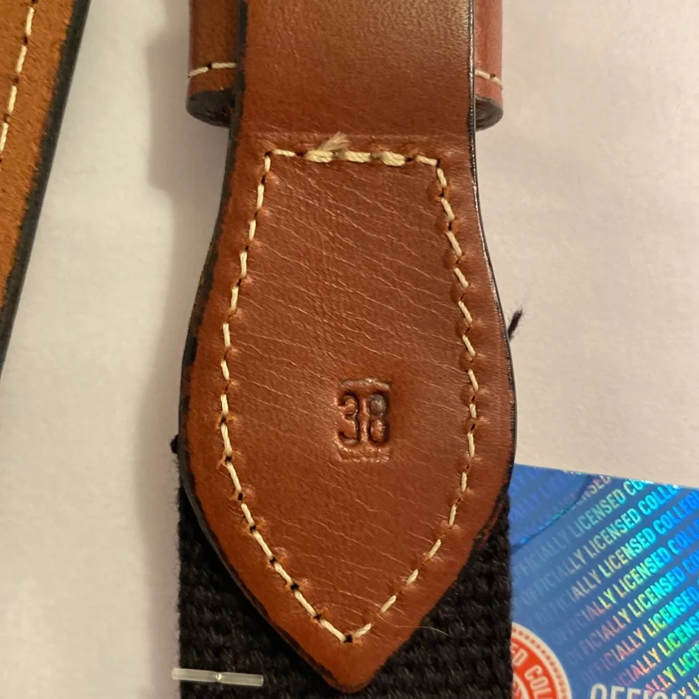 NWT Virginia Tech Hokies ribbon canvas belt with leather accents Sz 38