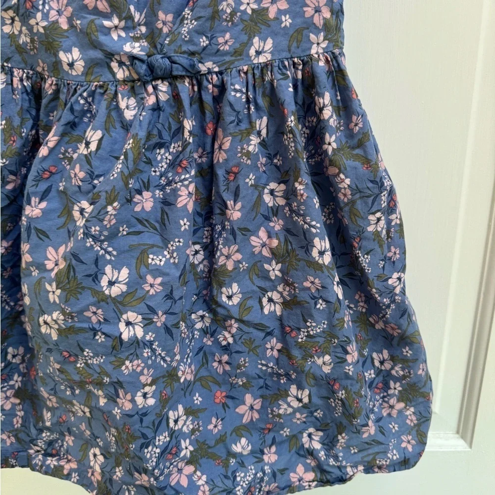 OshKosh B'gosh 4T Girls Blue Floral Kids Short Sleeve Flowy Tie Knot Dress