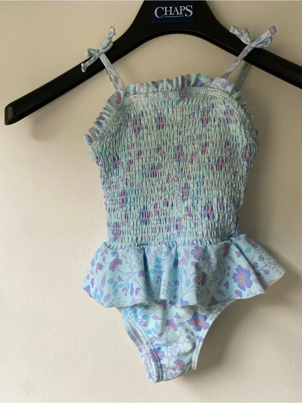 Ruffle Butts Light Blue Floral Smocked Ruffle One-Piece