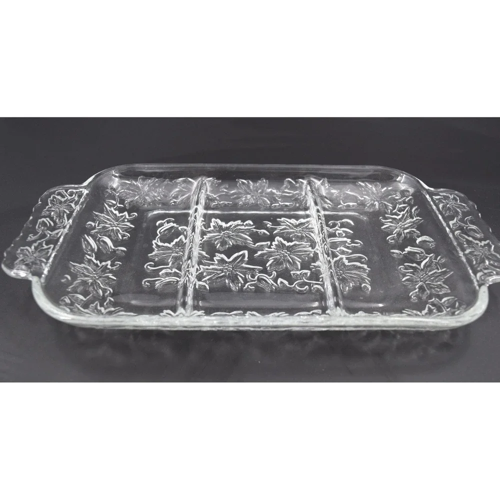 Vintage Relish Dish Unisex OS Clear Excellent Poinsettia Divided Glass Tray
