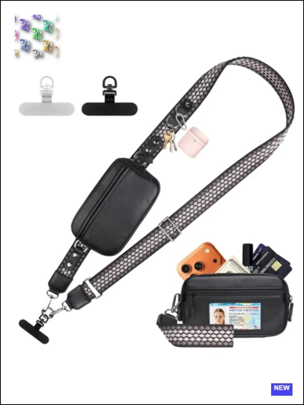 Phone Lanyard Crossbody with Detachable Leather Wallet, RFID Anti-Theft,