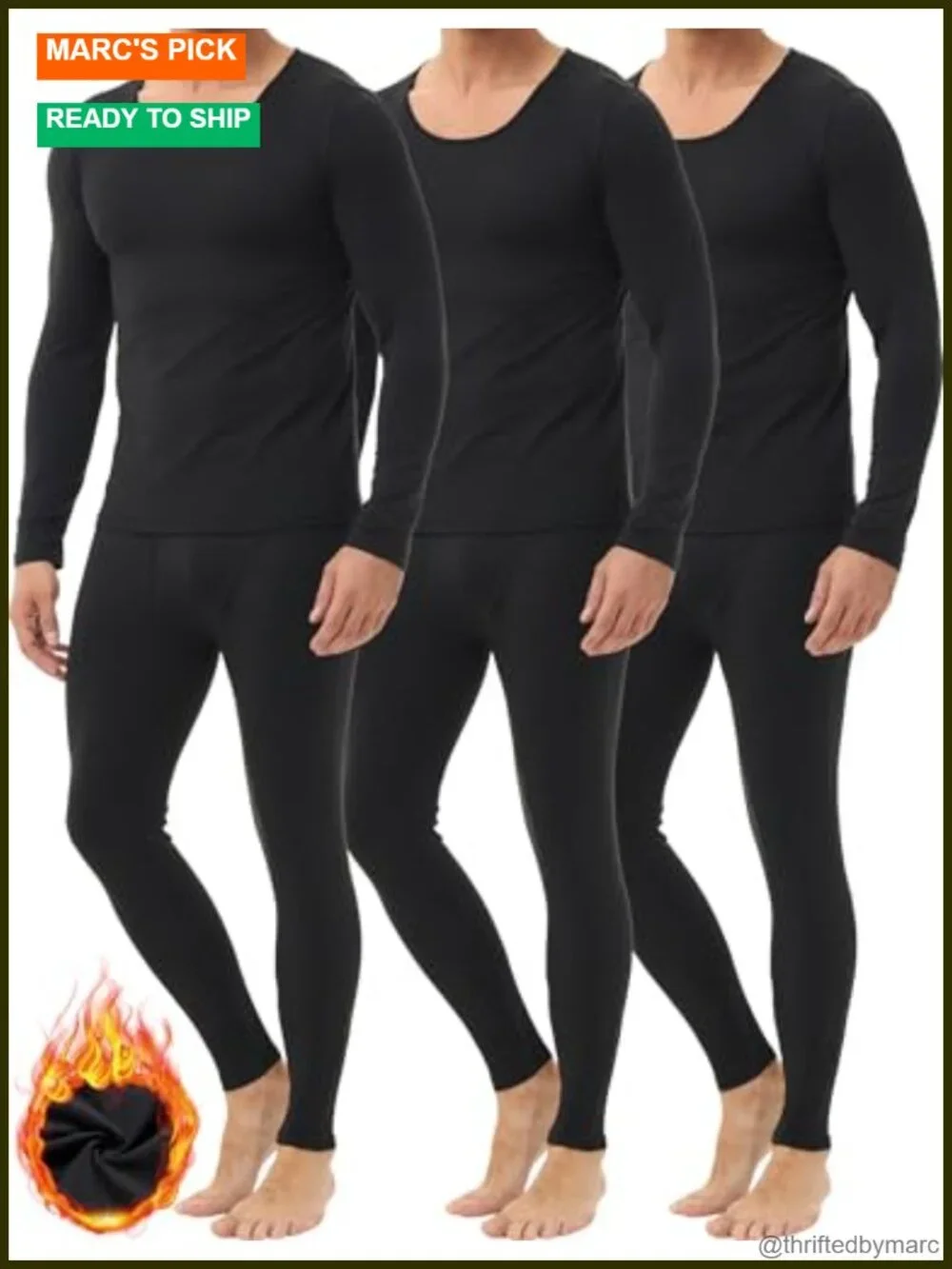 Thermal Underwear Set for Men Fleece Lined Warm Base Layer Long Johns 3 Pack