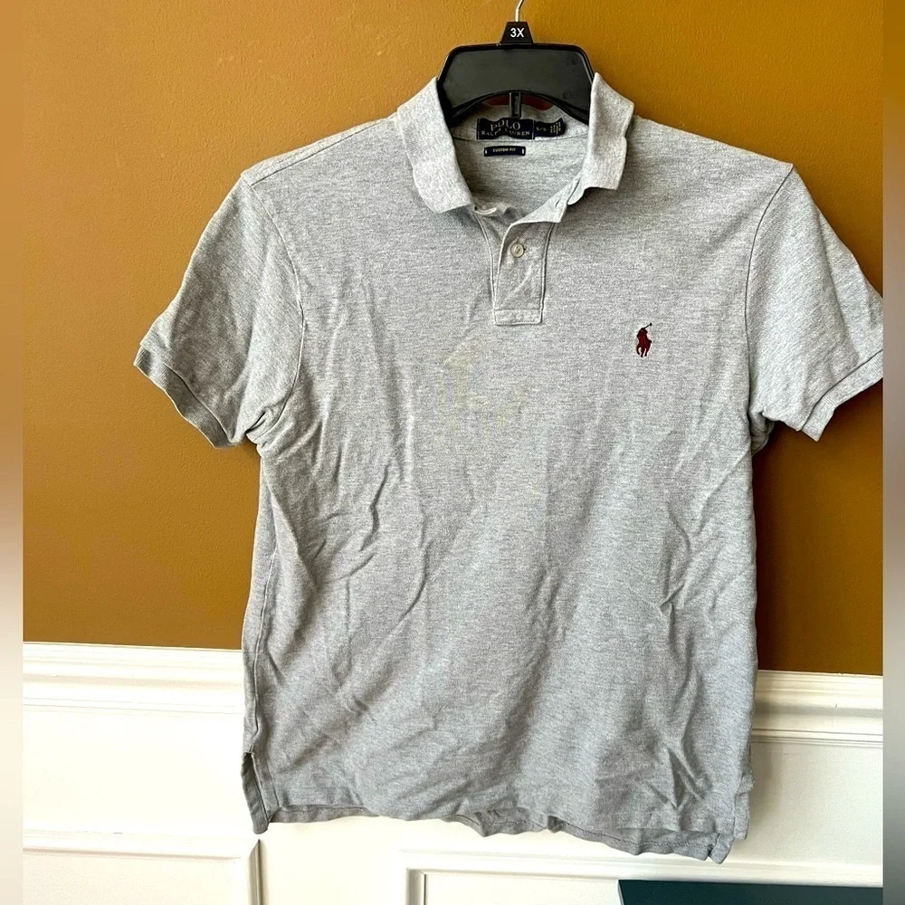 Polo by Ralph Lauren Gray Men's Custom Fit Polo Shirt Size Large Preppy Golf