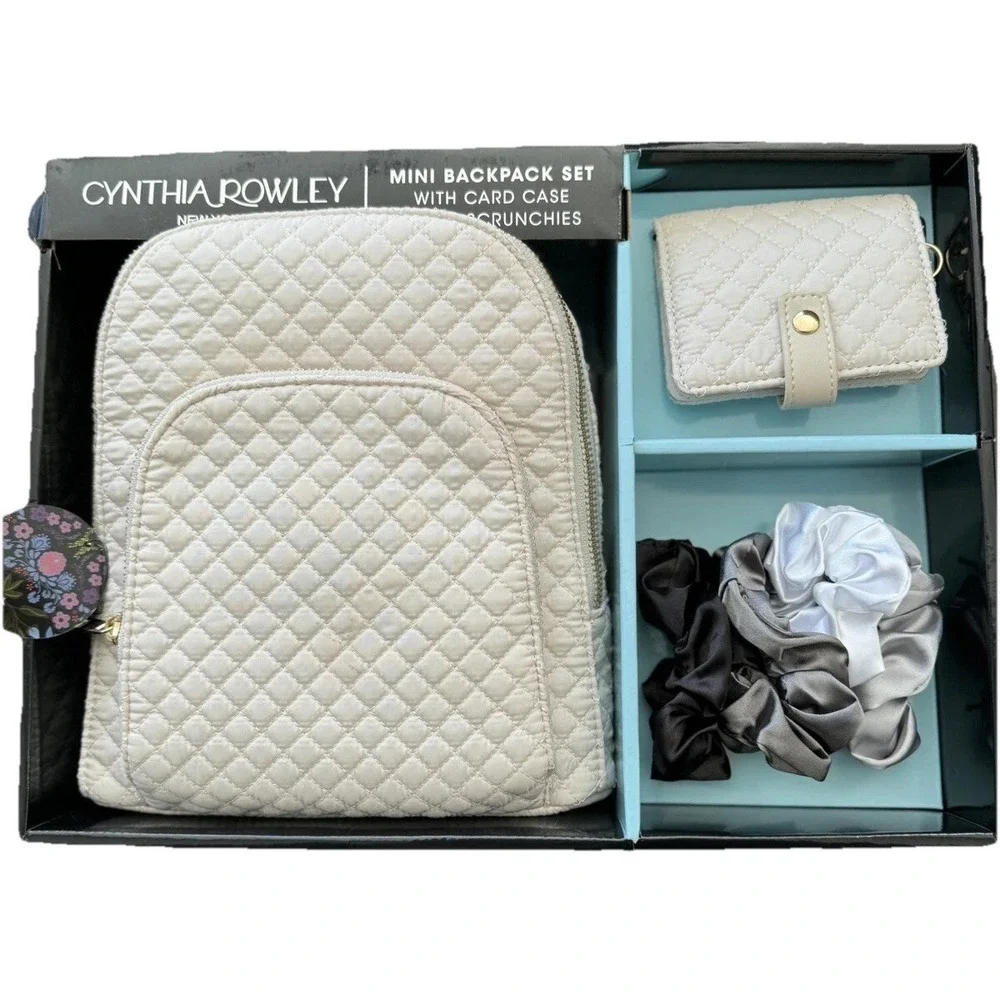 Quilted Mini Backpack  Set with Card Case & 4 Scrunchies By Cynthia Rowley
