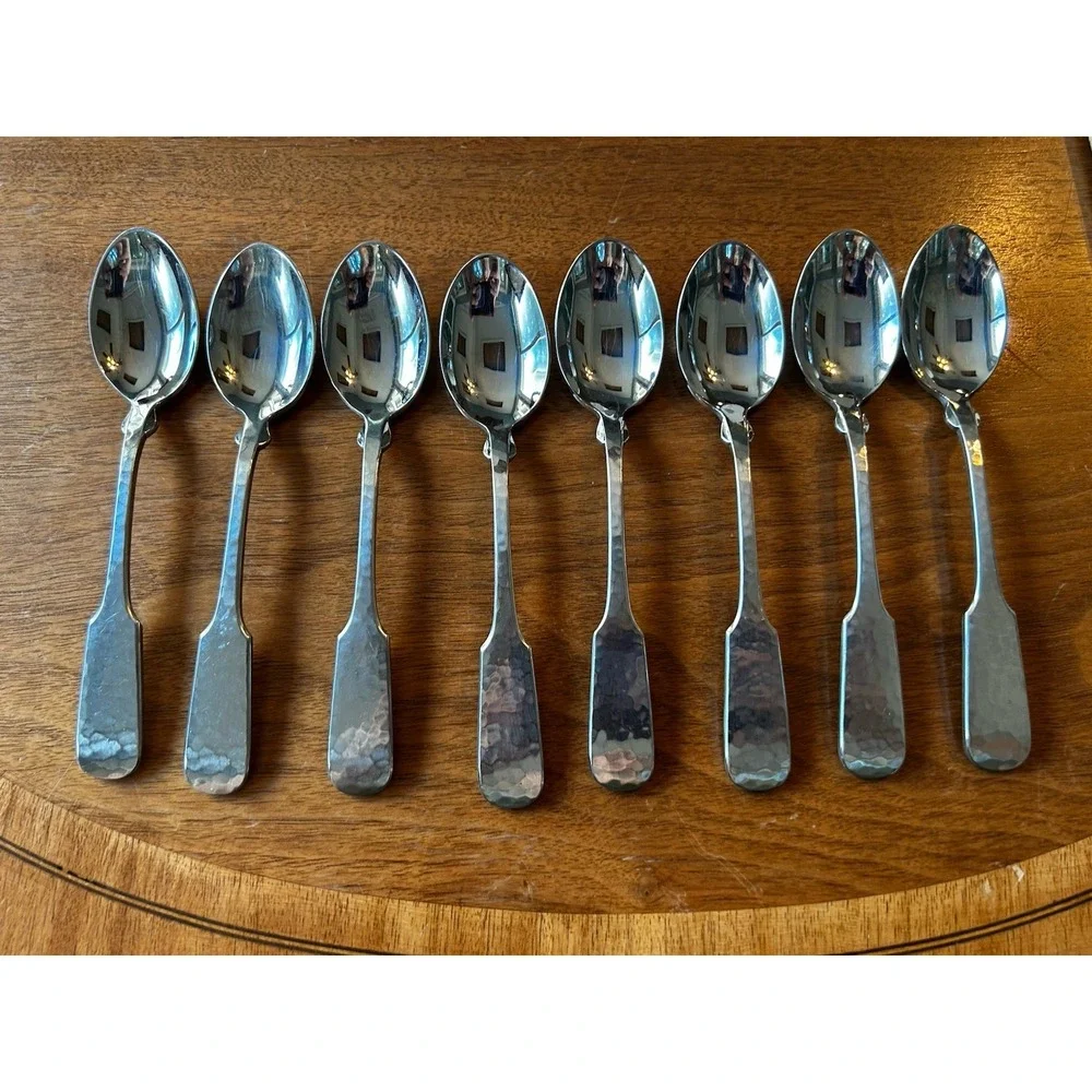 Towle Hammered Set of 8 Stainless Soup Spoons, Germany 6 1/4