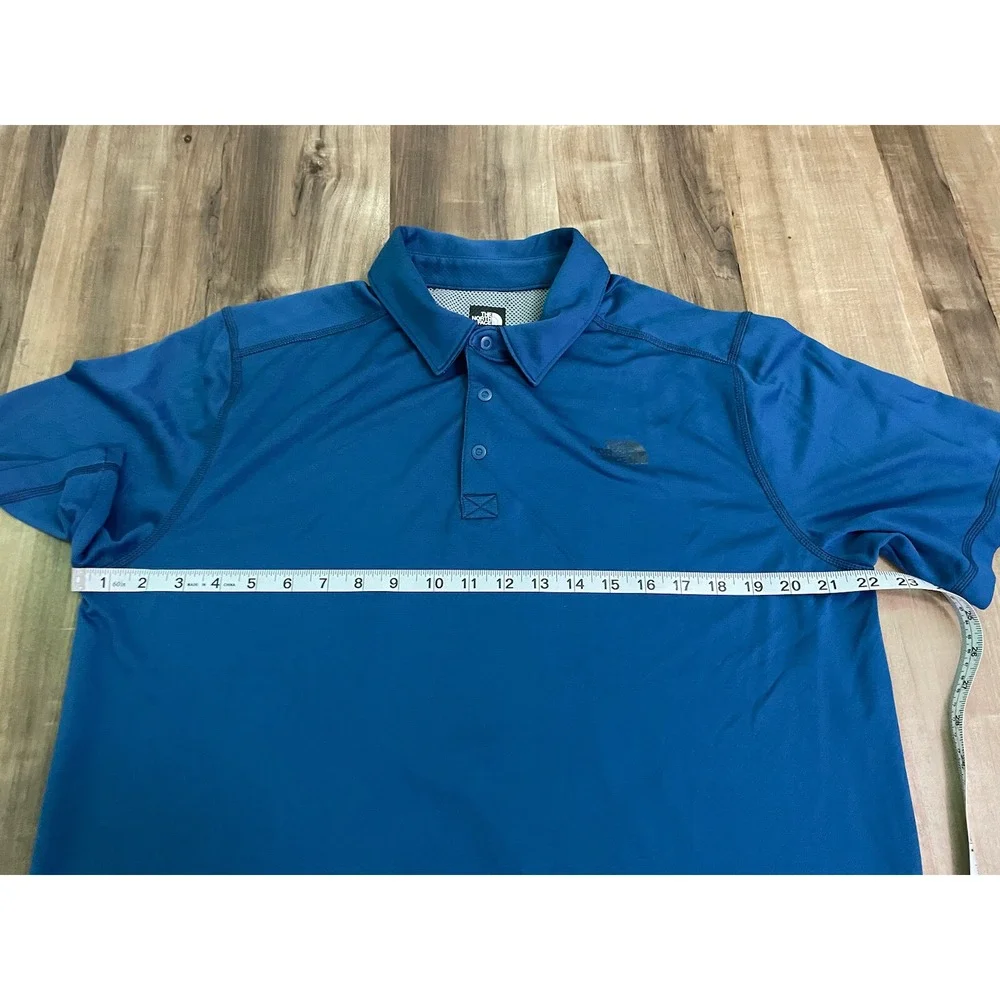 The North Face Shirt Men's Sz L Blue Polo Logo Golf Tennis Activewear Mesh Line