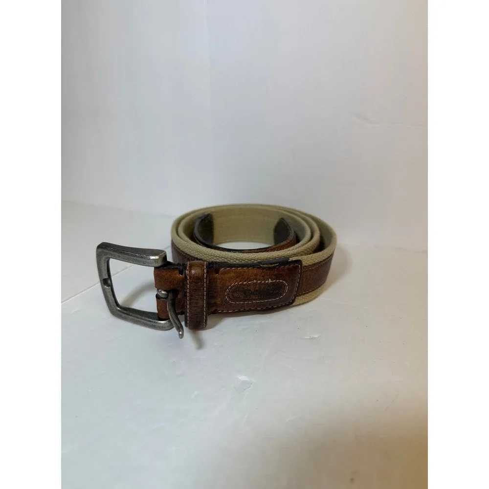 Columbia Mens Cotton Webbing Genuine Leather Trim Belt Brown Tan 46 11CO0331
