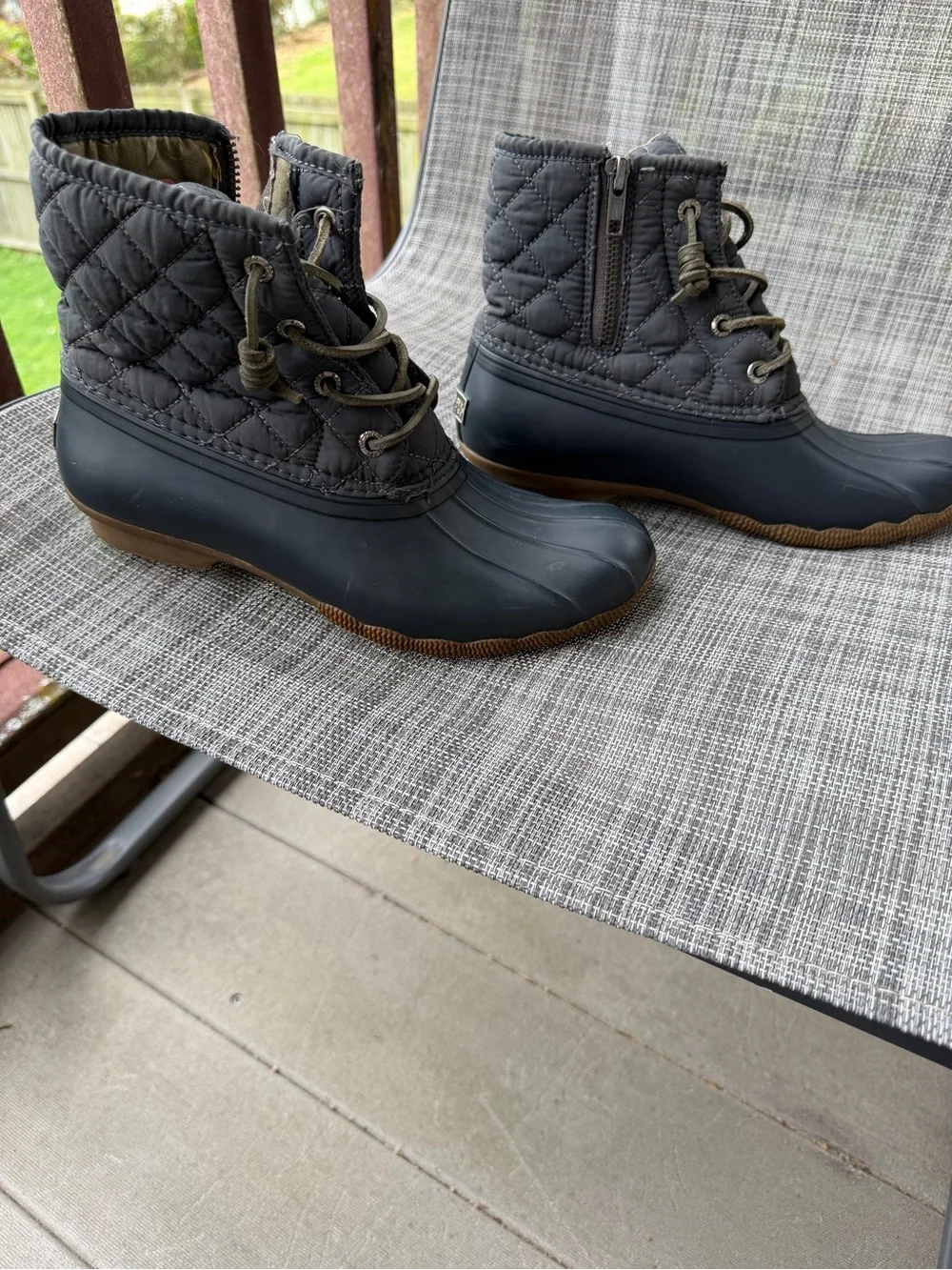 Sperry Quilted Ankle Duck Boots - Black with Brown Sole