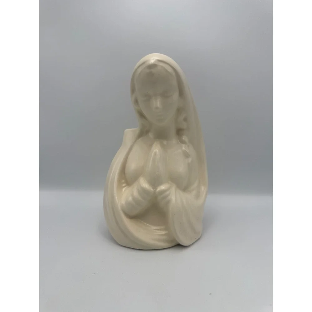 Vintage Ceramic Virgin Mary Planter Madonna Bust Religious Cream Off White 7in