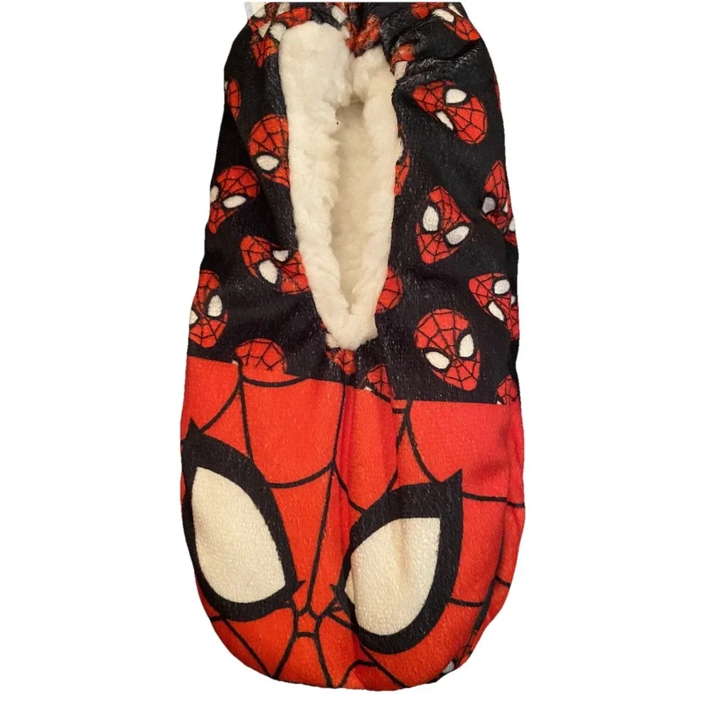 Marvel Spiderman Babba Slippers Kids Size 13-4 Fleece Sherpa Warm Non Skid