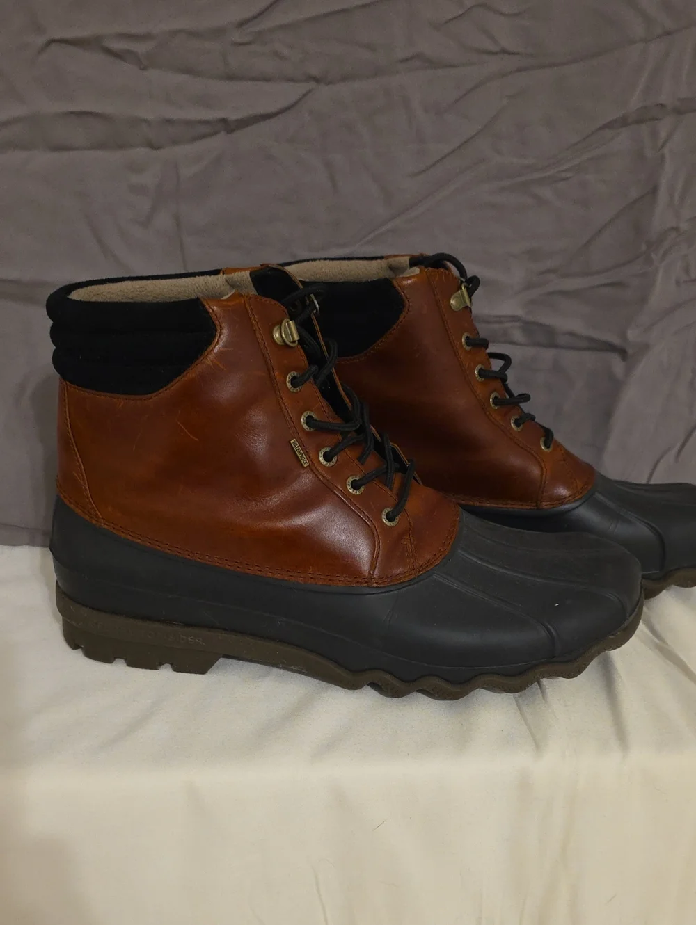 Sperry Brown Leather and Black Rubber Duck Boots